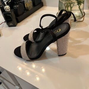 Elegant Black and Silver Heeled Sandals